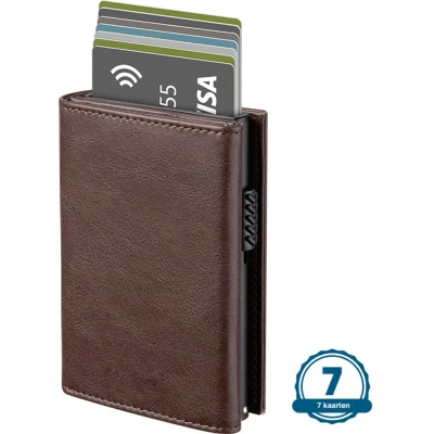 Afbeelding van Wallet Pro Premium Classic Pasjeshouder Donker Bruin Kaarthouder Met Rits 10 Pasjes, Briefgeld en Muntgeld RFID Creditcardhouder Mannen Vrouwen Portemonnee Uitschuifbaar