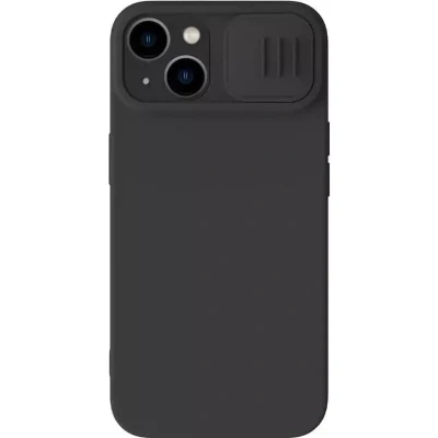 Afbeelding van Nillkin CamShield Hoesje Geschikt voor de Apple iPhone 15 Plus Draadloos Opladen met Magnetische Ring Siliconen Back Cover Camera Slider Zwart