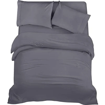 Afbeelding van Utopia Bedding Beddengoed set Geborsteld Microvezel Polyester Dekbedovertrek (220x230cm), Hoeslaken (150x200cm) met Kussenslopen (50x75cm), Grijs