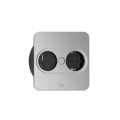 Afbeelding van Bachmann inbouw stopcontacten twist 2 1x 230v ra usb a c chrgr 0 2m gst vierkant zilver 946 013