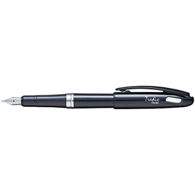 Afbeelding van Pentel TRF94A C Tradio Black and White Edition Vulpen met hoogwaardige iridium veer behuizing, hoogglans, zwart/blauw