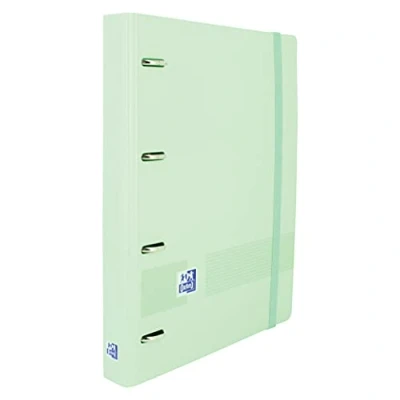 Afbeelding van Oxford Live &amp; Go Ordner met 4 ringen, polyfoam vulling en rubber, maat A4+, afneembaar bord, stickervel, reserverestjes 5 gekleurde linten x geruit, mintgroen