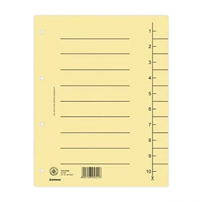 Afbeelding van DONAU 8610001 25 100 stuks scheidingsbladen, kleur: lichtbruin/kartonnen tabbladen, overbreed, van gerecycled karton 250 g/m² met lijnopdruk voor DIN A4 4 voudige perforatie scheidingsbladen map