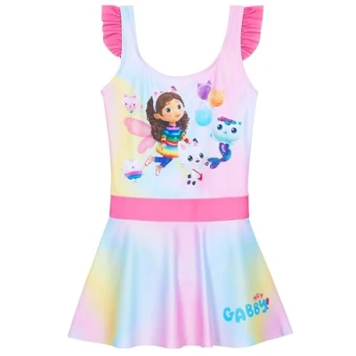 Afbeelding van Get Trend Badpak voor meisjes, rekbaar, eendelig badpak, comfortabele zwemkleding tieners, badkleding strand, zwembad, vakantie, essentials, Multi Gabby&#039;s poppenhuis, 6 7 jaar
