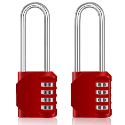 Afbeelding van ZHEGE Hangsloten met lange sluiting, 4 cijferige combinatiehangsloten voor kluisjes, cijferslot, outdoor hangslot, weerbestendig poort, deur, schuur, hek, garage, container (2 stuks, rood)