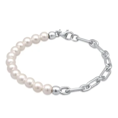 Afbeelding van Kuzzoi Muschelkernperlen Armband, Dames, Maat: 21, Silber