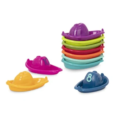 Afbeelding van Battat badspeelgoed, kleurrijk, 10 boten om te baden, stapelen en leren cijfers, baby, stapelspel, waterspeelgoed, badkuip, zwembad, strand vanaf 6 maanden