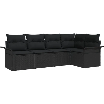 Afbeelding van vidaXL 5 delige Tuin Sofa Set met Kussens Zwart Poly Rattan