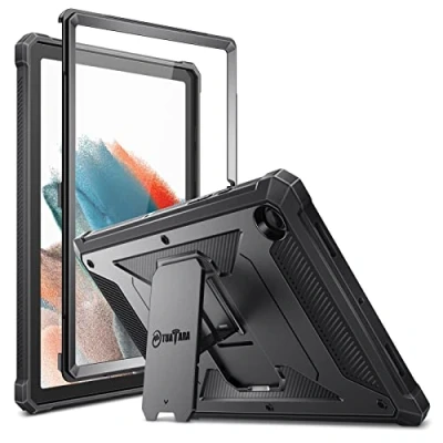 Afbeelding van FINTIE Schokbestendige beschermhoes voor Samsung Galaxy Tab A8 2021 10,5 inch met displaybescherming en geïntegreerde standaard, robuuste hoes, tas SM X200/X205/X207, zwart