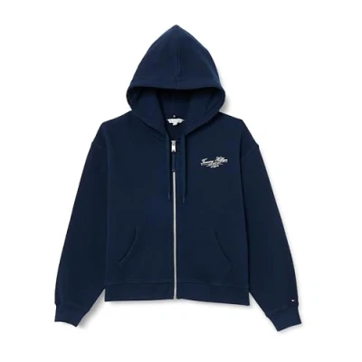 Afbeelding van Tommy Hilfiger Curve Script ZIP Hoodie Sweater met rits, Dames, Maat: 46, Dark night navy