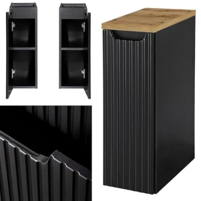 Afbeelding van Wastafelonderkast met wastafelblad 1 deur Newport 20x60x40 cm zwart en eikenkleurig [en.casa]