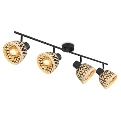 Afbeelding van INNOVATE LED plafondlamp hout zwart plafondspot E27 fitting 4x spots bamboe lamp 4 lampen zwarte woonkamer