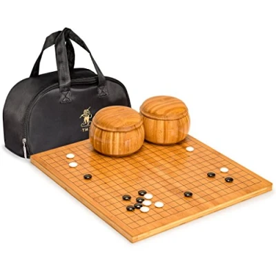 Afbeelding van Yellow Mountain Imports Bamboe Dubbelzijdig 19x19 / 13x13 Go Spel Set Bord met Dubbelzijdige Convexe Melamine Stenen en Schalen