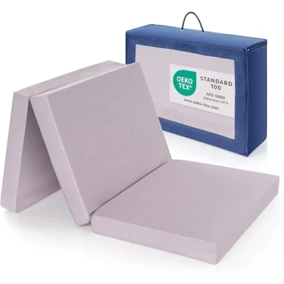 Afbeelding van Alvi Matras voor Campingbedje 120 x 60 cm / 6 dik Compact Vouwmatras Reisbedje met Ademende, Wasbare Hoes (100% katoen) incl. Draagtas Oeko Tex Gecertificeerd Grijs