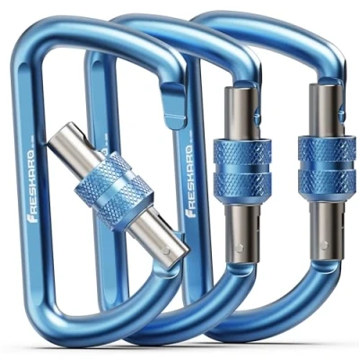 Afbeelding van FresKaro Karabijnhaak Clip Heavy Duty, Sterke 12kN schroef gate aluminium karabijnhaak, vergrendeling karabijnhaken, 7,5 cm, lichtgewicht, afsluitbaar voor hondenriem, hangmatten, schommel, camping,