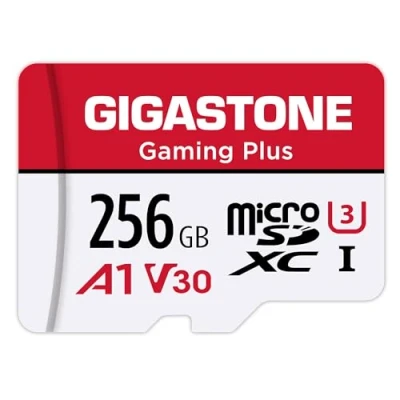 Afbeelding van Gigastone Micro SDXC geheugenkaart 256 GB Gaming Plus serie, leessnelheid tot 100 MB/s. Compatibel met Switch Dashcam GoPro Canon Nikon DJI Drone, A1 U3 V30 SD adapter.