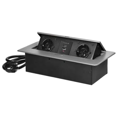Afbeelding van Miratic Inbouw Stopcontact Werkblad met Vlakke Gefreesde Rand Meubelcontactdoos USB oplader 2 2P+Z (Schuko) 2X (Type A+C, 3,6A) Power Strip voor Bureau Kabel 1,5 m (Zilver)