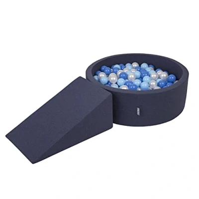 Afbeelding van KiddyMoon Schuimspeelplaats Met Rond Ballenbad (200 Ballen) Ballenbakken Voor Baby&#039;s Speelbad Hindernisbanen, Gemaakt In De EU, Donker Blauw:Babyblue/Blauw/Parel