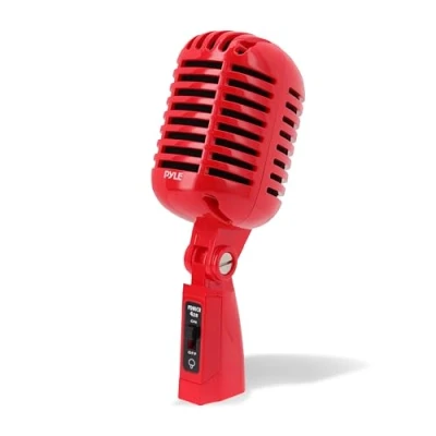 Afbeelding van Pyle Classic Retro Dynamic Vocal Microphone Old Vintage Style Unidirectional Cardioid Mic with XLR Cable Universal Stand Compatible Live Performance, In Studio Recording Pro PDMICR42R (Red)