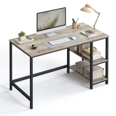 Afbeelding van VASAGLE Bureau, computertafel, pc tafel, bureautafel, met 2 legplanken rechts of links, 120 x 60 75 cm, voor kantoor, woonkamer, stalen frame, industrieel ontwerp, grijs zwart LWD47MB