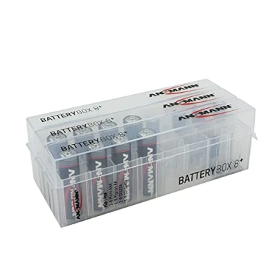 Afbeelding van ANSMANN Premium accubox voor 4 Mignon AA of Micro AAA batterijen en bewaardoos ter bescherming transport 8 delige accubox. 3 Stuk transparant
