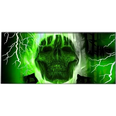 Afbeelding van Silent Monsters Muismat Grootte XX Large (90 x 40 cm), Mouse Pad Design: Groen Schedel, Genaaide Rand, voor Bureau en Gaming, Mousepad Antislip rubberen basis