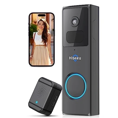 Afbeelding van Hiseeu Cloudopslag: 1080P HD videodeurbel, draadloze wifi camera deurbel met 2 weg audio, slimme beveiligingscamera gong en PIR bewegingsdetectie, nachtzicht, IP65 waterdicht