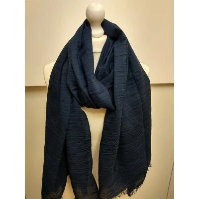 Afbeelding van Lange dames sjaal Arina effen gekreukt donker blauw
