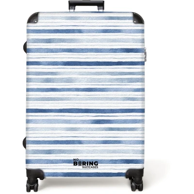 Afbeelding van NoBoringSuitcases.com® Koffer groot Reiskoffer lichtgewicht Strepen patroon blauw Rolkoffer met 4 wielen Grote trolley XL 98 liter bagage