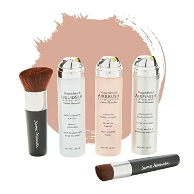 Afbeelding van Magic Minerals AirBrush Foundation 5 delige set by Jerome Alexander Bright/Light incl. 2 Kabuki kwasten, Primer en AirFinish settingspray Make up met een natuurlijke dekking