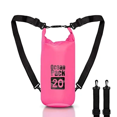 Afbeelding van Dry Bag Waterdichte rugzak, rolsluiting en schouderriem, telefoontas heuptas voor zee, boot, vissen, rafting, strand, watersport, Roze, 20l, tas