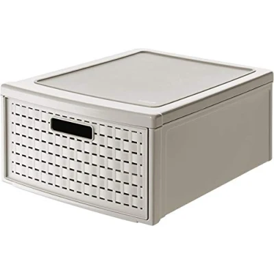 Afbeelding van Rotho Country Ladebox 19.2l met 1 lade in rotan look, Kunststof (PP) BPA vrij, cappuccino, groß/19.2l (45.0 x 34.0 20.0 cm)