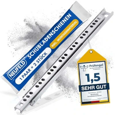 Afbeelding van NEUFELD® Schuifladenrails 310mm 17mm groef (incl. montagemateriaal) Lade Uitschuifbaar Schuifladen railsysteem Rails voor laden