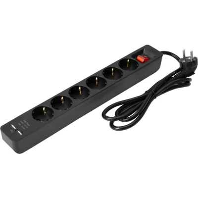 Afbeelding van EUROLITE Distributor ON 1 6 fold + 2 USB bk