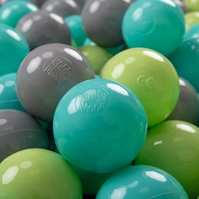 Afbeelding van KiddyMoon 100 ∅ 7cm kinderballen speelballen voor ballenbad baby plastic ballen made in eu, lichtgroen/licht turquoise/grijs
