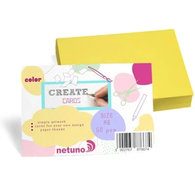 Afbeelding van Netuno 50 stuk Bristolkarton geel A6 105x148mm 250g set fotokarton tekenkarton indexkaarten voor knutselen zelf vorm te geven