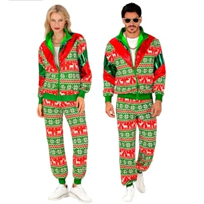 Afbeelding van Widmann Grappig &amp; Fout Kostuum Chille Kerst Retro Trainingspak Groen Rood, Medium Verkleedkleding