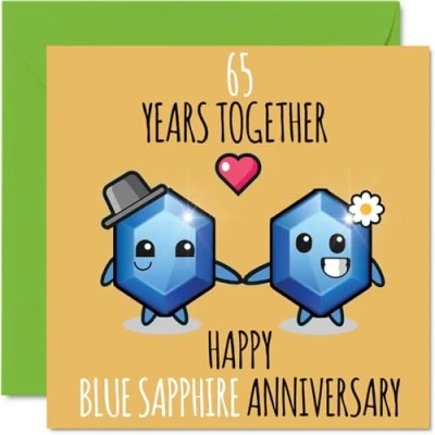 Afbeelding van Leuke blauwe saffierverjaardagskaart voor vriend vriendin 65 jaar samen gelukkige 65e huwelijkskaarten vrouwen en mannen, 145 mm x wenskaarten vijfenzestig jubilea