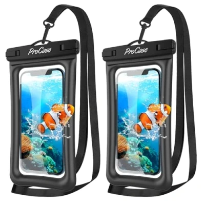 Afbeelding van ProCase drijvende waterdichte telefoonhoes, 2 stuks, telefoonhoes voor iPhone 14, 13, 12, 11 Pro Max/Galaxy A13, A53, S22, S21 en andere smartphones, zwart