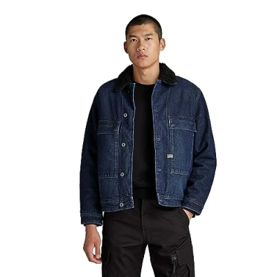 Afbeelding van G STAR RAW Heren Utility Flap Pocket Sherpa Denim Jacket, Blauw (D23595 D317 G114 gedragen in kingfisher), S