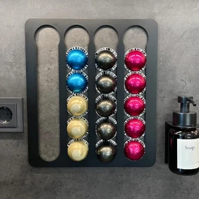 Afbeelding van Generisch Capsulehouder voor Nespresso, bewaarhouder, Vertuo, capsules, wand, zonder boren, capsuledispenser, organizer, houder (zwart Nespresso Vertuo)
