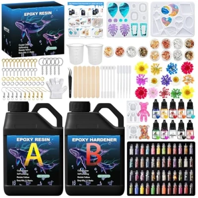 Afbeelding van KIMIGO Epoxyhars, Epoxyharsset van 1020 ml,Transparante epoxyhars met een verhouding 1:1,met harspigment en verharder,voor gieten coaten,sieraden maken,hout,verf