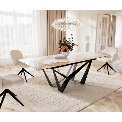 Afbeelding van DELIFE Eetkamertafel Edge 180 220x100 keramiek Minas Melange wit beige spider vlak staal zwart uitschuifbaar