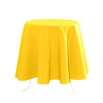 Afbeelding van stof Textiles Tafelkleed rond D180 cm geel Eettafel tafellakens polyester tafel dekken nette afwerking