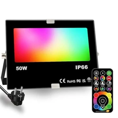 Afbeelding van RGB ledspot, RGBW kleurverandering komt overeen met 400 W, dhz stroboscoopmodus, 120 kleuren, timer, RGB, 2700 K, warmwit, waterdichtheidsklasse IP66