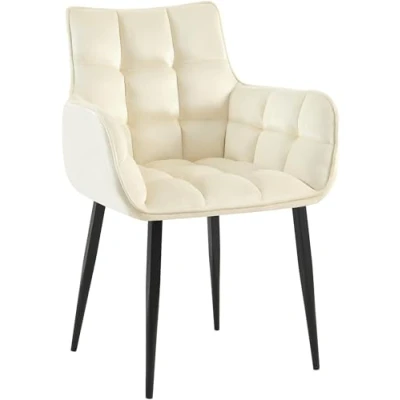 Afbeelding van CLP Tirana Eetkamerstoel met armleuning rugleuning zwart metalen frame fluweel velvet creme