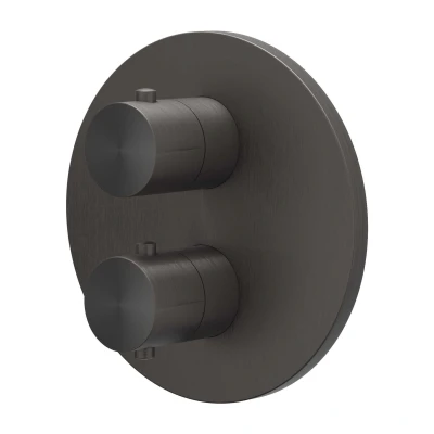 Afbeelding van IVY Concord afbouwdeel inbouwthermostaat met 2 weg stop omstel RVS 316 Geborsteld carbon Black PVD