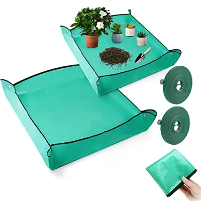 Afbeelding van Mis.Moon 2 stuks 100 x cm, opvouwbare plantenmat, met 1 10 m plantenbinders (2 rollen) voor tuinbouwplanten, waterdichte tuinmat, verstelbare tuinwerkmat