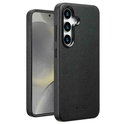 Afbeelding van Samsung Galaxy S25 MagSafe Hoesje Echt leder Accezz Backcover Zwart Telefoonhoesje