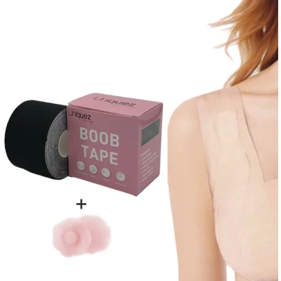 Afbeelding van Uniquez Boob Tape Zwart inclusief nipple covers Plak BH Fashion Tepelcovers Borst Strapless